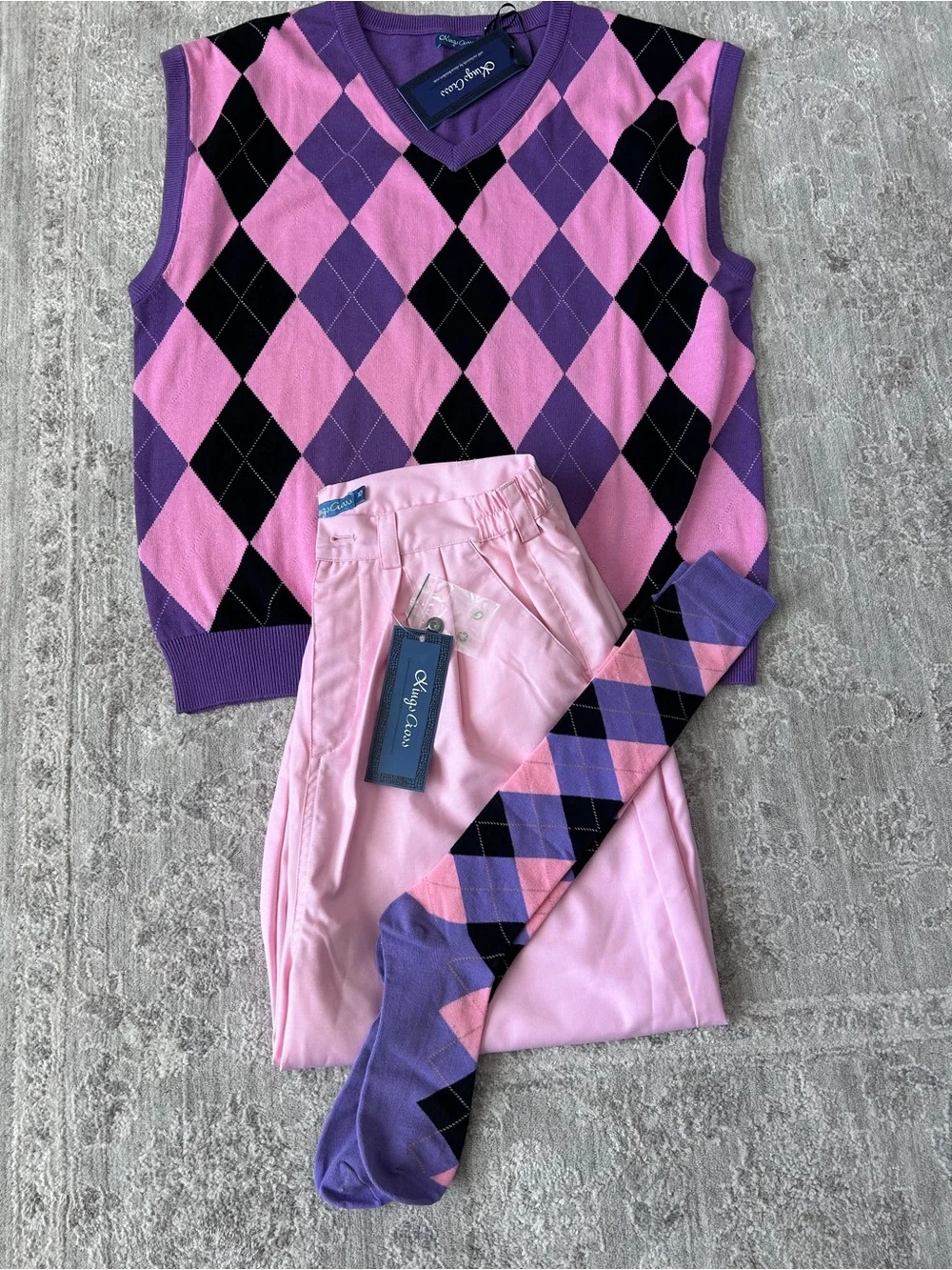 NWT Women’s Golf 10 Pleated Knickers Pants Trousers Match Argyle Vest Set XL